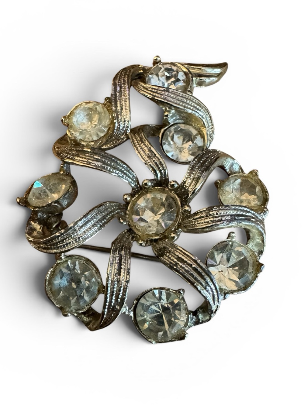 🤍💎VTG 60’s Silver Tone Rhinestone Whimsy Mid Century Brooch Pin
